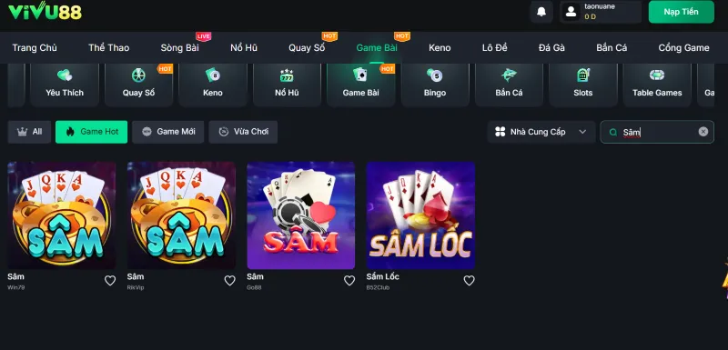Game bài Sâm Vivu88