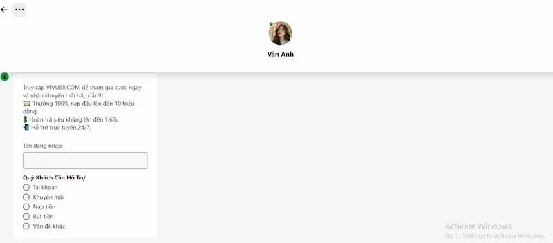 Live Chat Vivu88 nhanh, hiệu quả