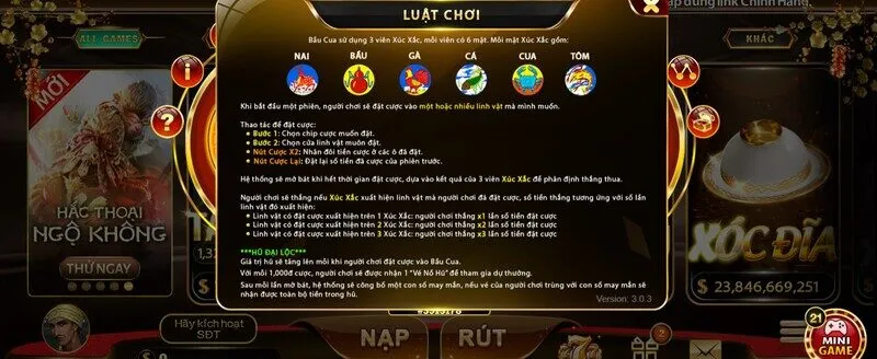 Luật chơi Bầu Cua Mini