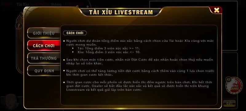 Luật chơi tài xỉu livestream