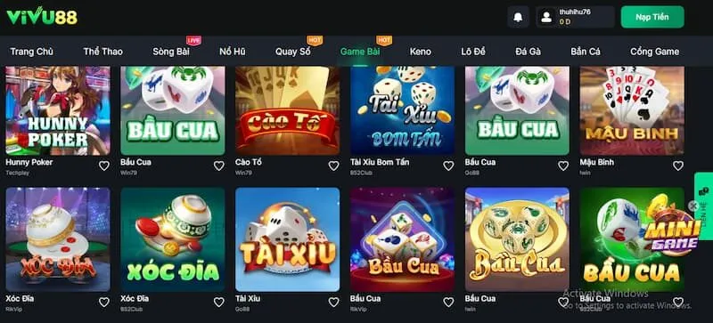 Top game bài tại Vivu88